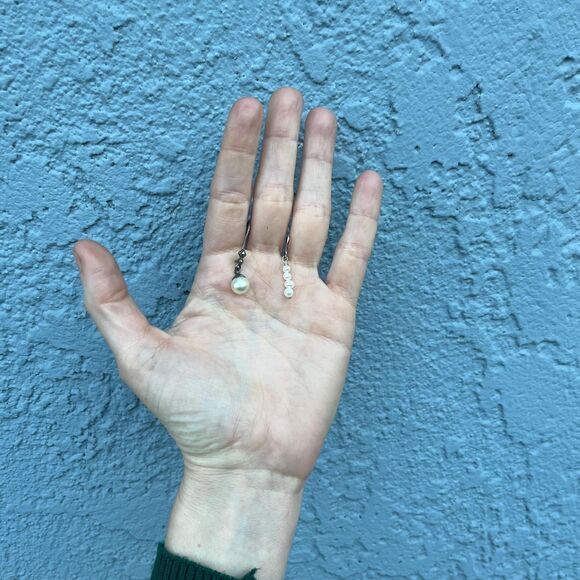 Vintage Sterling Silver Faux Pearl Earring Set Marcasite Details - Picture 5 of 5